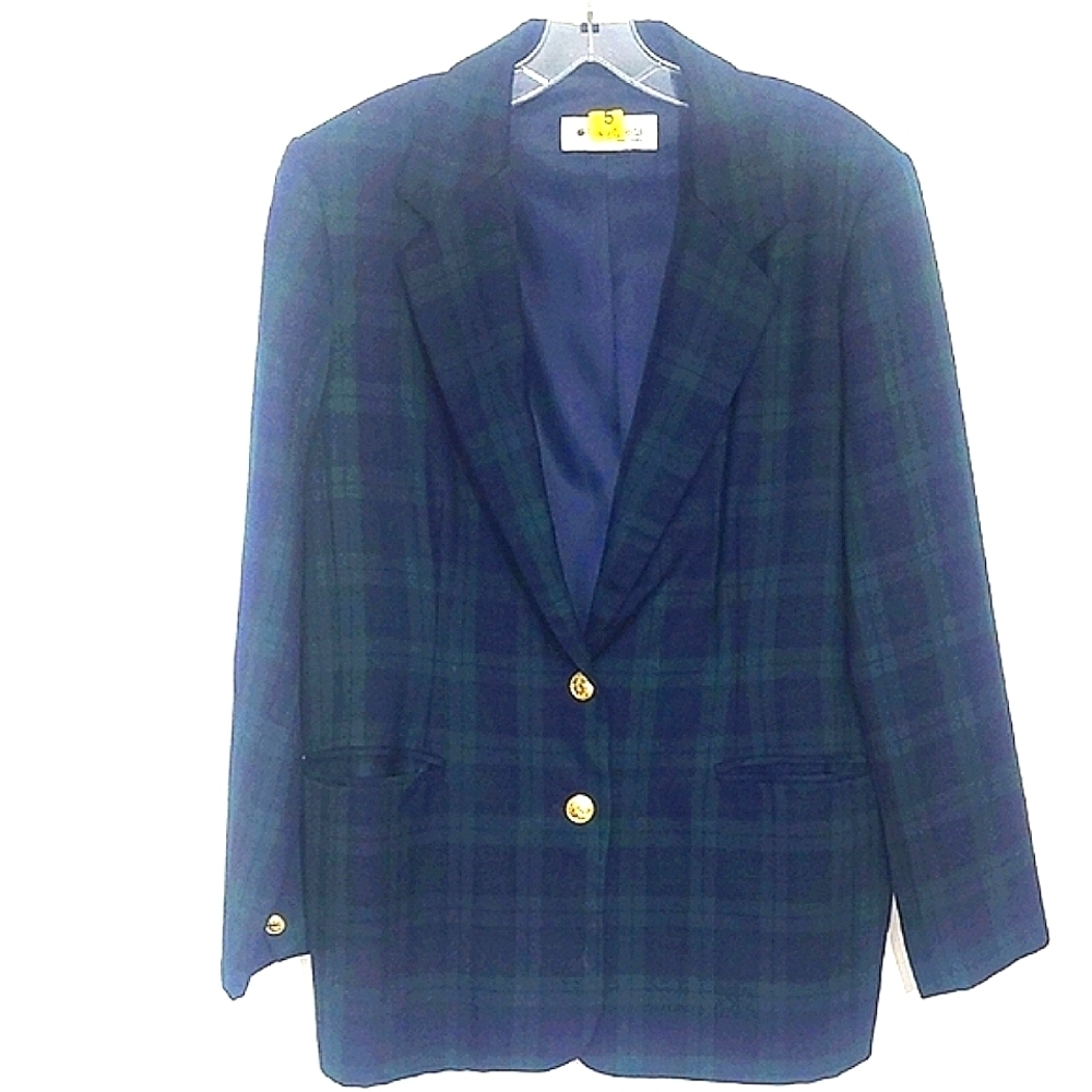 Vintage Appleseed's Tartan Plaid Vest Blue Green Black Button Front Lined 12
